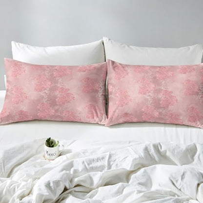 Erosebridal Pink Damask Duvet Cover Set Queen Size Vintage Floral Luxury Comforter Cover Flower Decor Soft Microfiber Women Bedding Set with Zipper Ties Luxury Duvet Cover for Adult Women Men Girls