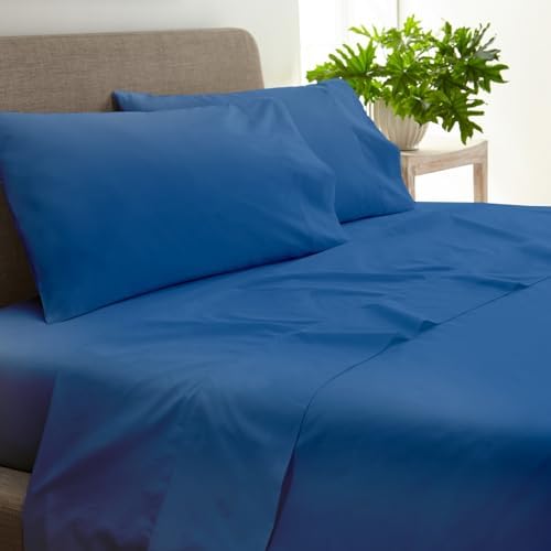 100% Organic Cotton Sheets Cal King - GOTS Certified Cotton Percale Sheets with Crisp Cool & Breathable Percale Weave Perfect for Hot Sleepers - Durable Luxury 4 Piece Set (Blue, Full)