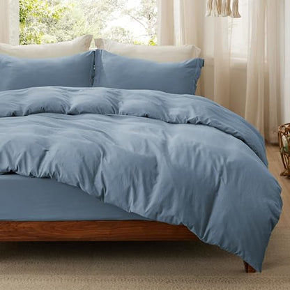 Bedsure Prewashed Duvet Cover King with Fitted Sheet, 4Pcs, Dusty Blue