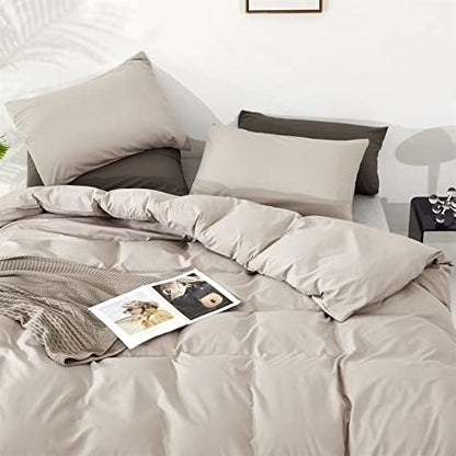 Houseri Beige Comforter Full Size Set Cream, 3 Pieces Light Taupe Bedding Soft All Season Lightweight Farmhouse Light Khaki Modern Light Brown Bedding Comforters College Dorm Bed Quilt Blanket Full