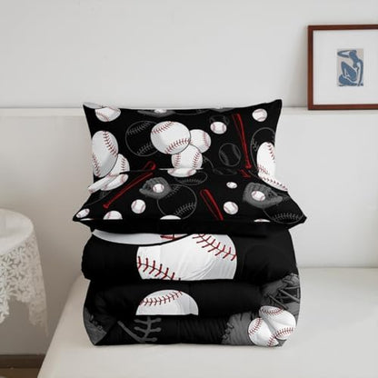 Castle Fairy White Baseball Comforter Set,Red Baseball Bat Bedding Set for Kids Girls Boys,Teens Adults Sports Baseball Comforter,Ball Games Quilted Duvet Set Bedroom Collection Twin Size 2Pcs