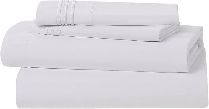 Clara Clark Bed Sheets, Premier 1800 Series 4 Piece Bed Sheet Set, Deep Pocket, Wrinkle, Fade, Stain Resistant, Luxury Soft Bedding Sheets & Pillowcases, California King, White