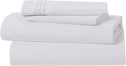 Clara Clark Bed Sheets, Premier 1800 Series 4 Piece Bed Sheet Set, Deep Pocket, Wrinkle, Fade, Stain Resistant, Luxury Soft Bedding Sheets & Pillowcases, California King, White