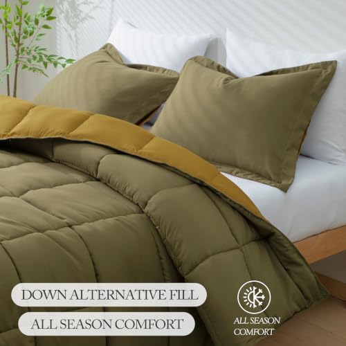 HIG 3pc Dark Olive Queen Size Bedding Comforter Set Duvet Insert Blanket