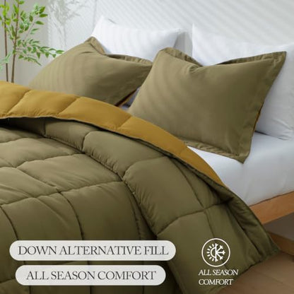 HIG 3pc Dark Olive Queen Size Bedding Comforter Set Duvet Insert Blanket
