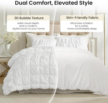 Amélie Home Twin Bubble Comforter Set, Soft, White, 3-Piece