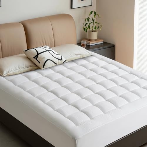 LEISURE TOWN Cotton Full Mattress Pad Fitted Quilted Mattress Cover,White