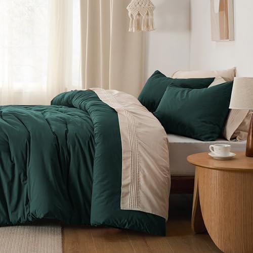 Bedsure PureWoven Cotton Comforter Set Prewashed, King, Forest Green