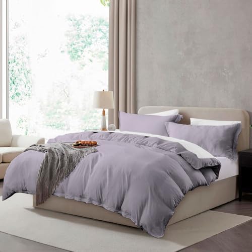 Hearth & Harbor Prewashed California King Duvet Cover Set, Grey Lavender