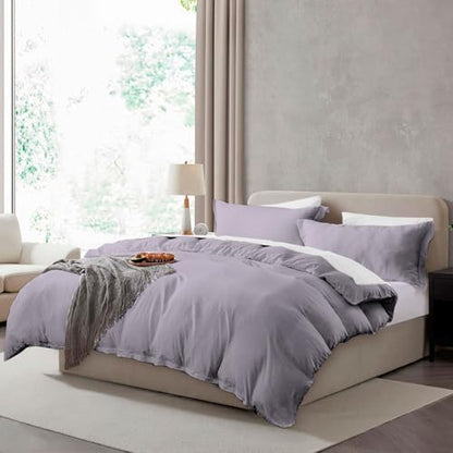 Hearth & Harbor Prewashed Full Duvet Cover Set, Grey Lavender