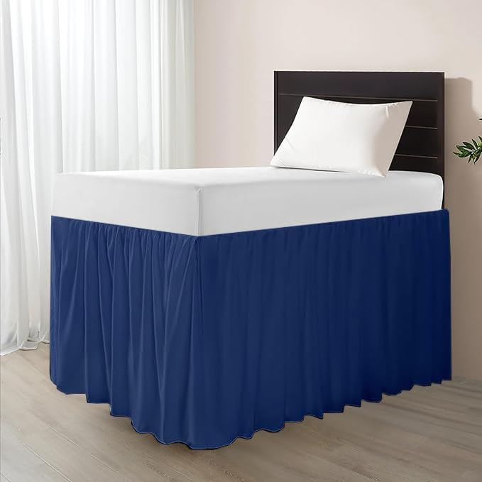 eBeddy Linens Split Corner Dust Ruffle Dorm Bed Skirt Twin XL – 32 Inch Drop, 100% Microfiber, Extra Long Bed Skirt for College Dorm, Platform Style, Lake Blue Solid, Hidden Storage Solution, Easy Fit
