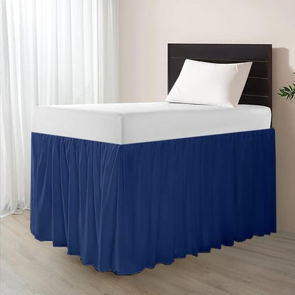 eBeddy Linens Split Corner Dust Ruffle Dorm Bed Skirt Twin XL – 32 Inch Drop, 100% Microfiber, Extra Long Bed Skirt for College Dorm, Platform Style, Lake Blue Solid, Hidden Storage Solution, Easy Fit