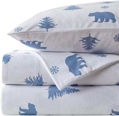 Flannel Sheets Warm and Cozy Deep Pocket Breathable All Season Bedding Set with Fitted, Flat and Pillowcases, Twin, Winter Bears