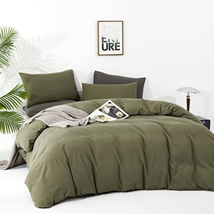 Wellboo Olive Green Comforter Sets Queen Size Solid Dark Green Bedding Comforters Cotton Plain Army Green Soft Cozy Quilts Women Men Dark Grass Green Blankets Modern Minimalist Hunter Green Comforters