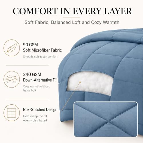 CozyLux Oversized King Comforter Set Dusty Blue - 7 Pieces Bed in a Bag