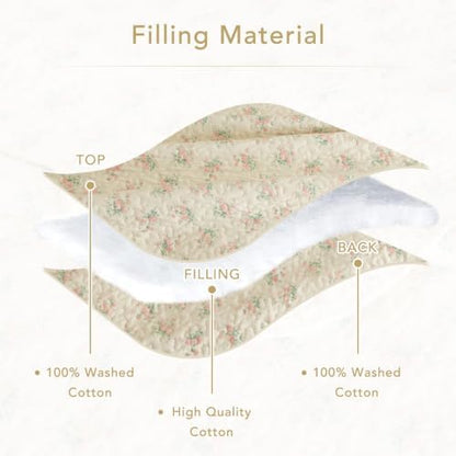 Lady Ann 100% Cotton Twin Quilt Set - Pink Flower Botanical Bedspread, Soft 68x86 Quilted Coverlet, Lightweight Farmhouse 2 Pcs Floral Bedding Set for All Season