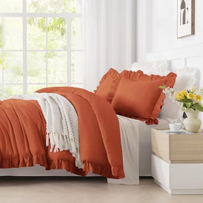 Andency Terracotta King Size Comforter Set, 3 Pcs Solid Farmhouse Bedding