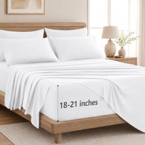 CozyLux Queen Sheet Set 6-Piece, 21-Inch Deep Pocket, Soft Brushed Feel