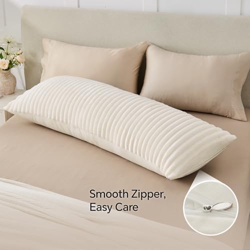 BEDELITE Fluffy Striped Body Pillow Cover with Zipper, Cream White, 20x54