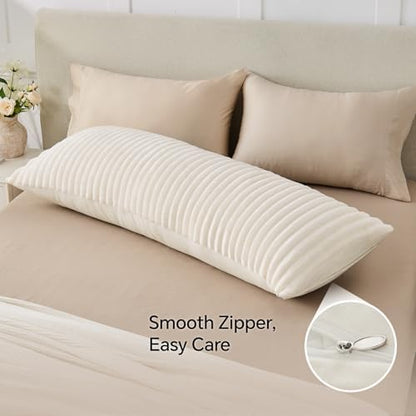 BEDELITE Fluffy Striped Body Pillow Cover with Zipper, Cream White, 20x54