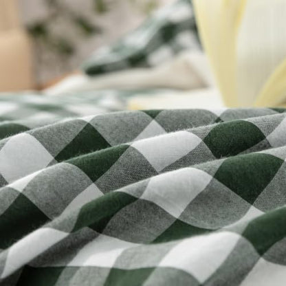 BESTOUCH Gingham Cotton Duvet Cover Set Green Oversized King