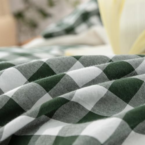 BESTOUCH Gingham Cotton Duvet Cover Set Green Super King