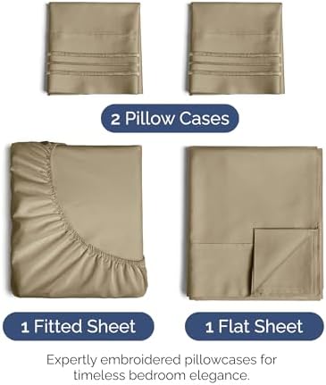 Cal King Size 4 Piece Sheet Set - Soft & Cooling Bed Sheets - Light Caramel