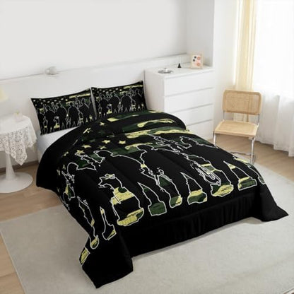 American Flag Comforter Set Queen for Boy Teen ArmyGreen Camouflage Down Comforter Adult Men Soldier Silhouettes Quilted Duvet Military Style Camo Bedding Comforters, 1 Comforter Set + 2 Pillowcases