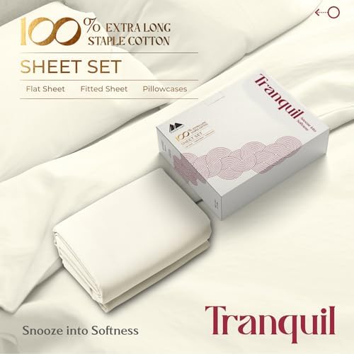 Mayfair Linen 100% Egyptian Cotton Sheets Full Size - Luxury 800 Series Tranquil Colllection Egyptian Cotton Bed Sheets Full Size (4 PC, Ivory), Soft Cooling 16" Deep Pocket Hotel Bed Sheet Set