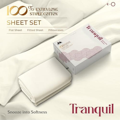 Mayfair Linen 100% Egyptian Cotton Sheets Full Size - Luxury 800 Series Tranquil Colllection Egyptian Cotton Bed Sheets Full Size (4 PC, Ivory), Soft Cooling 16" Deep Pocket Hotel Bed Sheet Set