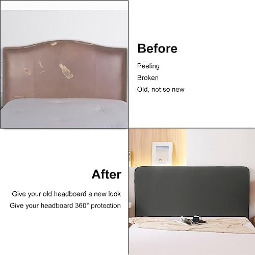 WOMACO Stretch Bed Headboard Slipcover 180 GSM Thick Fabric Solid Color Dustproof Bed Head Protector Cover for Bedroom Décor (Dark Gray, 59-67")