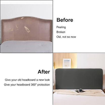 WOMACO Stretch Bed Headboard Slipcover 180 GSM Thick Fabric Solid Color Dustproof Bed Head Protector Cover for Bedroom Décor (Dark Gray, 59-67")