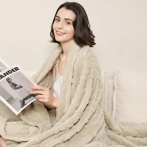 Aganear Fleece Throw Blanket for Bed Couch 90"x108" Khaki