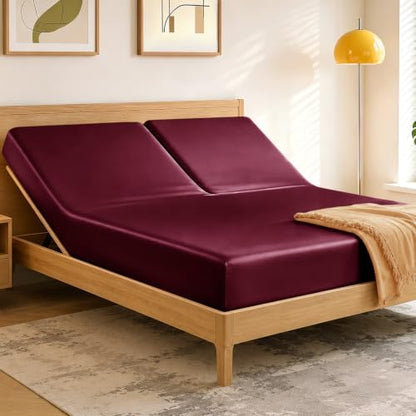 RUDONG M Split Top King Fitted Sheet Only for Adjustable Beds, Burgundy
