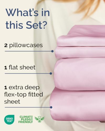 Flex Top Split Head King Sheet Set - 4 Piece Extra Deep Sheets - Light Pink