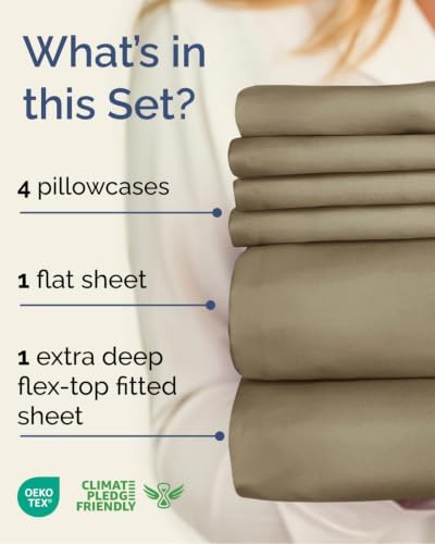 Flex Top Split Head King 6 Piece Sheet Set - Breathable & Cooling - Khaki