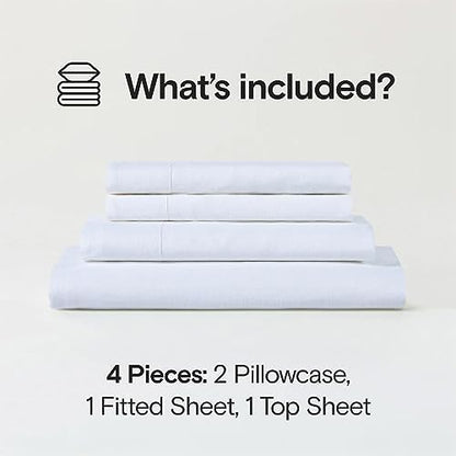 Sijo Stone Washed Organic French Linen Bed Sheet Set, GOTS Certified Organic, Best Cooling Linen Sheet Award by Sleep Foundation, 4 Piece - 2 Pillowcases, 1 Fitted and 1 Flat (Snow, Queen)