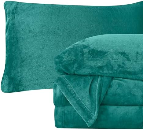 Elegant Comfort Luxuriously Soft 4-Piece Velvet Plush Flannel Sheet Set - Premium Quality - Cozy Warm, Anti-Static, Non Pilling Fuzzy Velvet Flannel Fleece Deep Pocket Sheet Set - Twin, Turquoise