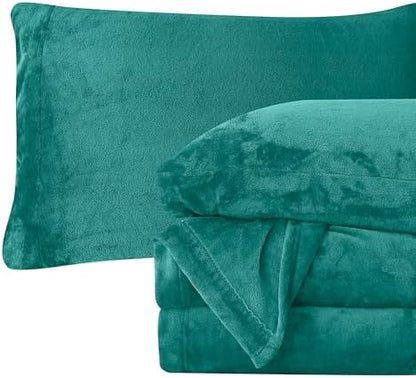 Elegant Comfort Luxuriously Soft 4-Piece Velvet Plush Flannel Sheet Set - Premium Quality - Cozy Warm, Anti-Static, Non Pilling Fuzzy Velvet Flannel Fleece Deep Pocket Sheet Set - Twin, Turquoise