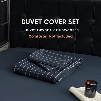 Wake In Cloud Striped Cotton Duvet Cover Set, Navy Blue, Twin/Twin XL