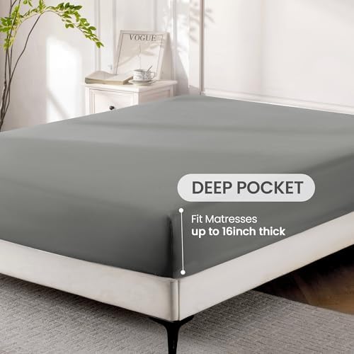 ROSE&RISY Light Grey Queen Sheet Set, 4 Pieces Soft Bedding Queen Sheet Set, Breathable and Cooling,Includes 1 Fitted, 1 Flat, 2 Pillow Cases - Deep Pocket (Light Grey, Queen)
