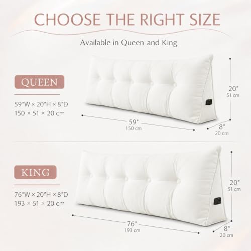 Queen Triangular Wedge Headboard Pillow, Soft Cotton Backrest Support Pillow for Reading Sitting Working, Daybed Pillows Bed Dorm Sofa Rest Cushion for Headboard, Cream