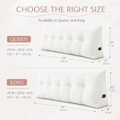 Queen Triangular Wedge Headboard Pillow, Soft Cotton Backrest Support Pillow for Reading Sitting Working, Daybed Pillows Bed Dorm Sofa Rest Cushion for Headboard, Cream