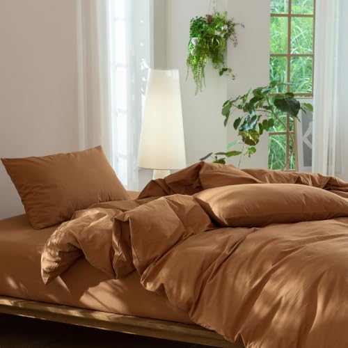 JIYUAN King Washed Cotton Duvet Cover Set, 3-Piece, Relaxed Linen Feel