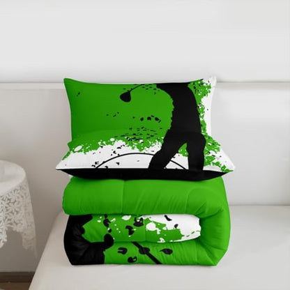 Erosebridal Golf Comforter,Golf Balls Bedding Sport Game Theme Bedding Sets & Collections Green Black White Comforter Twin 2pcs Boys Room Decorative Quilt Teens Adults Bedroom Decor