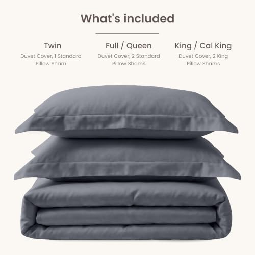 BIOWEAVES 100% Organic Cotton Twin/Twin XL Duvet Cover Set, 2-Piece, 300 Thread Count Sateen Weave GOTS Certified Comforter Cover with Buttoned Closure and 1 Pillow Sham – Gray, 66x90 inches