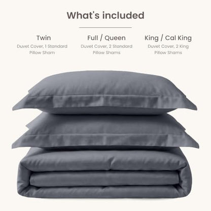 BIOWEAVES 100% Organic Cotton Twin/Twin XL Duvet Cover Set, 2-Piece, 300 Thread Count Sateen Weave GOTS Certified Comforter Cover with Buttoned Closure and 1 Pillow Sham – Gray, 66x90 inches