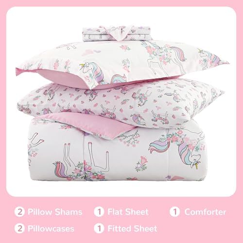 Viviland Kids Full Bedding Sets, Girls Comforter, White Unicorn