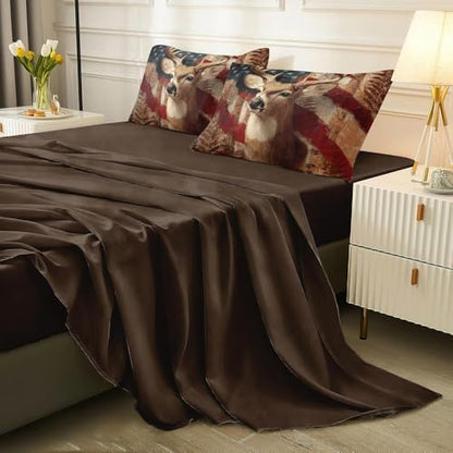 5PCS Deer Comforter Sets Queen,Boys Camo Bedding Queen,American Flag Comforter,Camo Bed Set for Boys,Adults,Teens