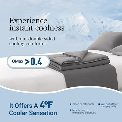 Hotel Grand Cooling Comforter for Hot Sleepers, Cooling Blankets Twin Size, Q-Max>0.4, Breathable and Soft, Lightweight Blankets for Summer (Grey, 68" x90”, Packed with Cooling Pillowcase)